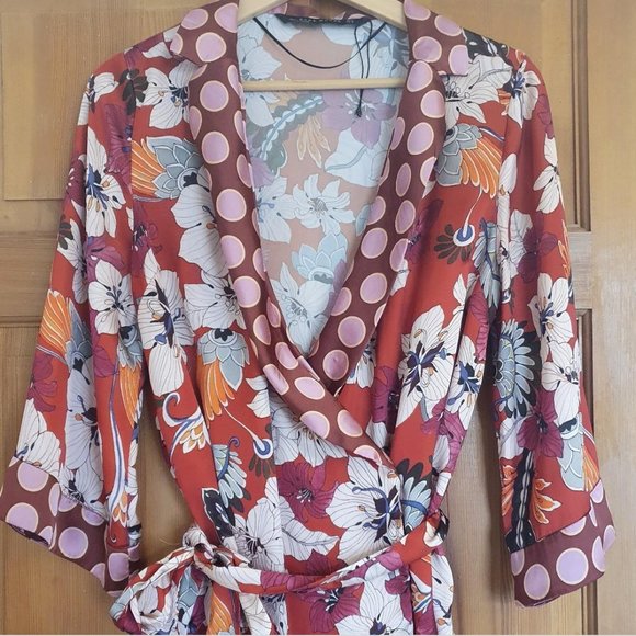 NEW ZARA WRAP KIMONO SHIRT, WITH TIE BELT- US M - Picture 1 of 4